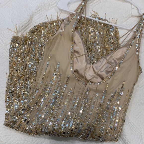 Atelier Alyce Satin Rouge Collection Gold Dress Sz 4 Women Evening Cocktail EUC - Picture 5 of 9